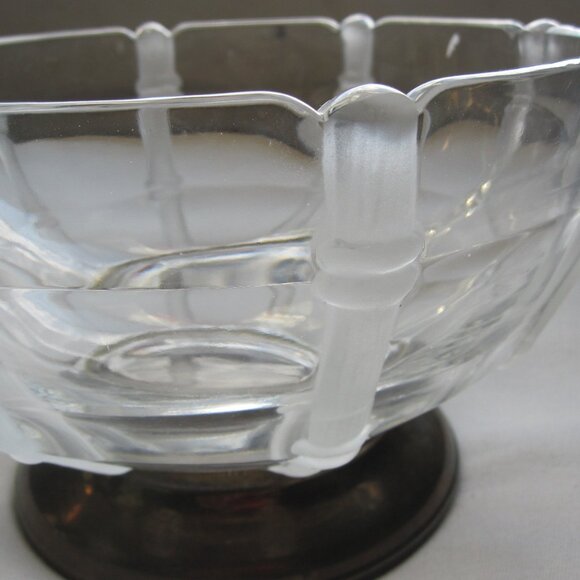PM Italy Glass Bowl w/ Raised Frosted Bamboo design, Silver-Plated base, 8.5"x5" - Picture 2 of 7